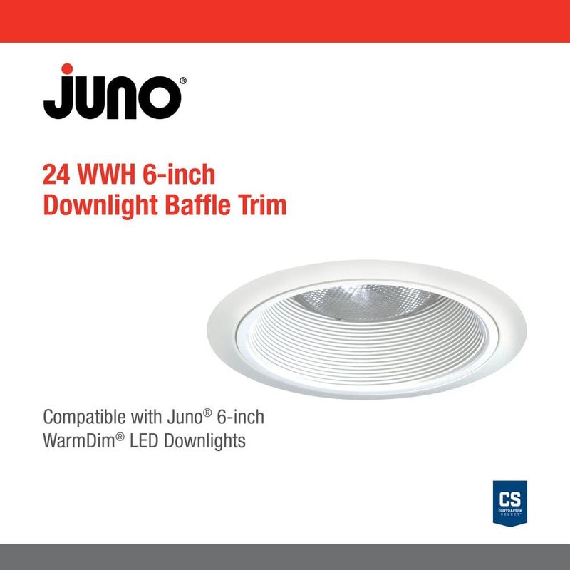 Juno 6-Inch Round Tapered Baffle Recessed Lighting Trim, Glare-Reducing Snap-in Trim for Can Lights, Fits IC2, TC2 and TC2R Housings, White Finish - Image 2